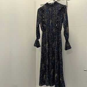 Mock-Neck Frilled Gown Dress